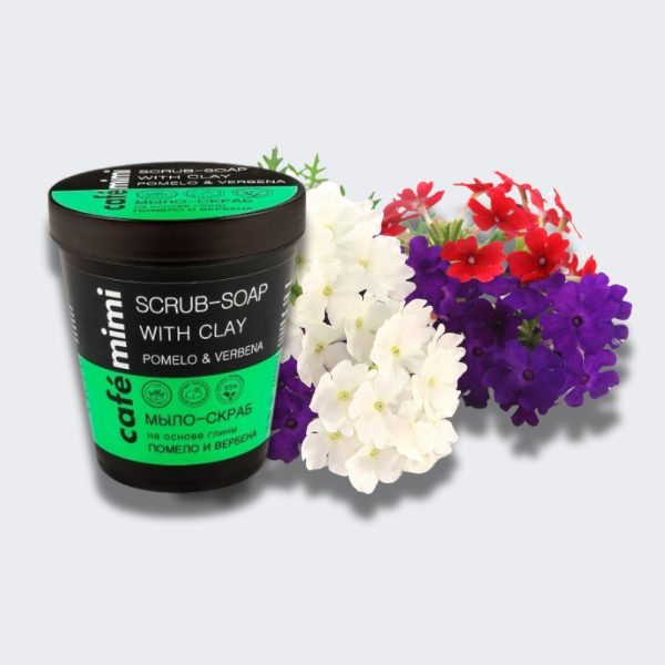 Jabón exfoliante con arcilla café mimi pomelo y verbena.